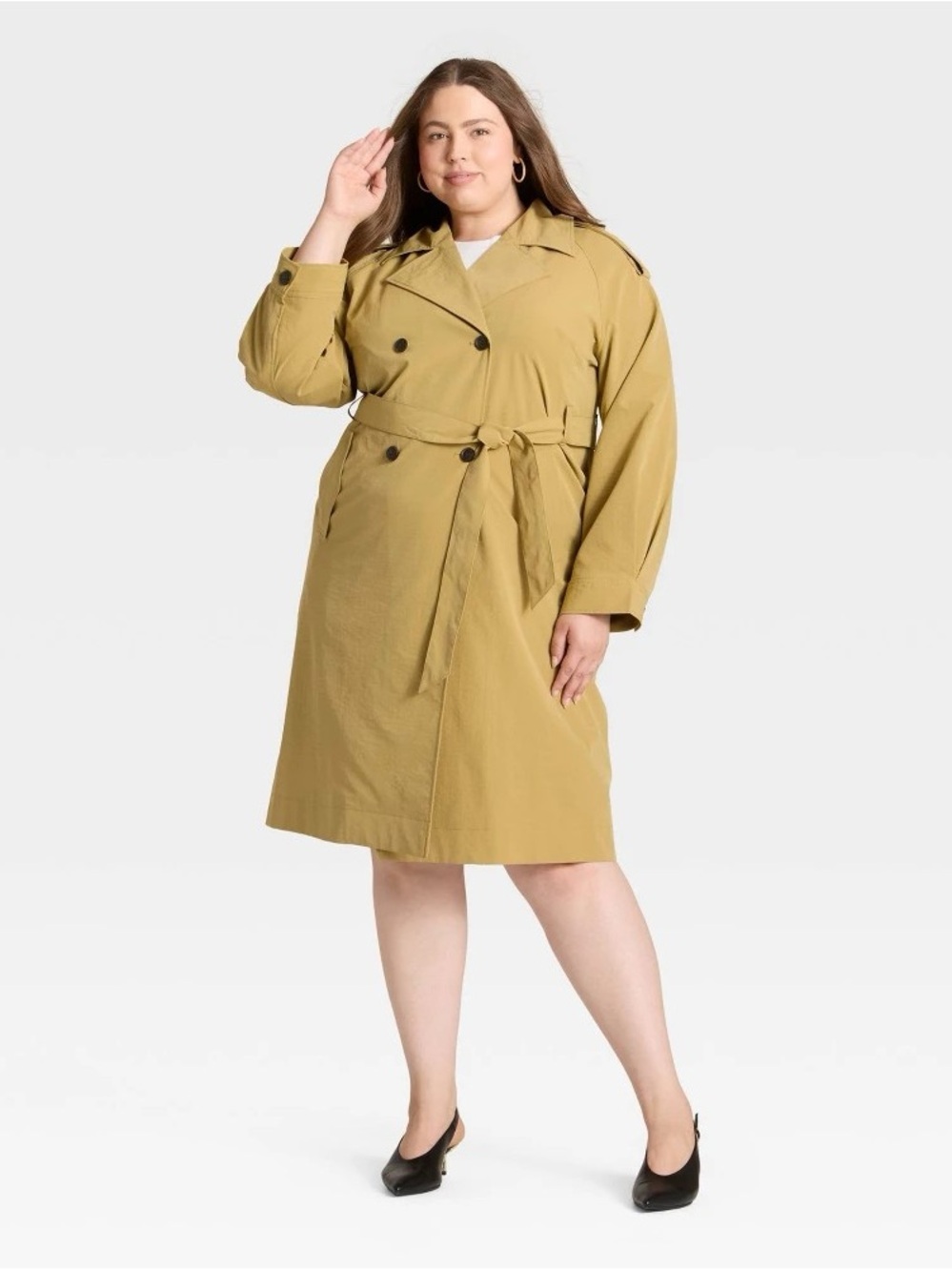 a new day Women's Mustard Trench Coat with Tie Belt b245